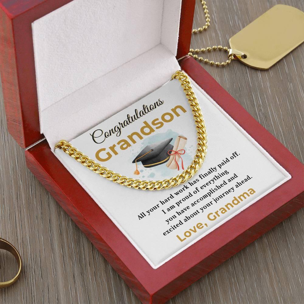 Grandson Graduation Gift - All Your Hard Work Has Paid Off - Personalized Cuban Chain Link Necklace with Message Card and Gift Box