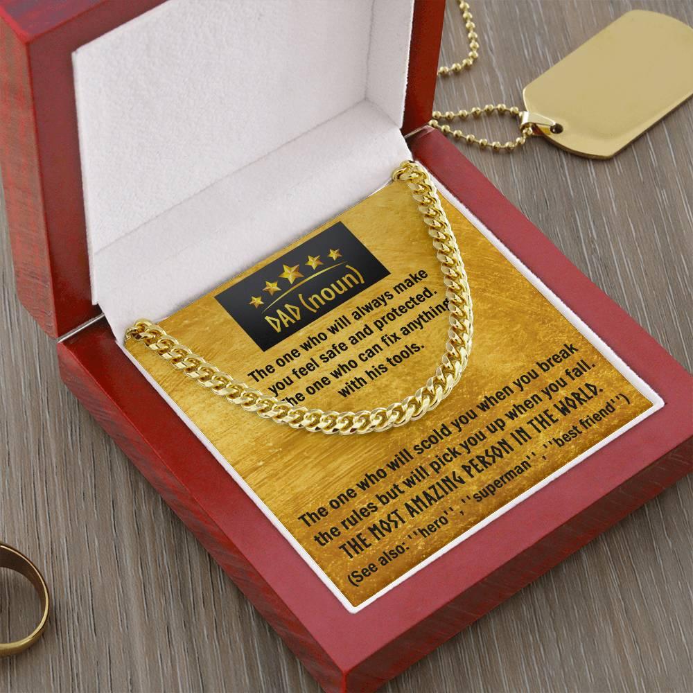 Dad Gift - Dad Noun, See Also Hero, Best Friend Cuban Chain Link Necklace with Gift Box