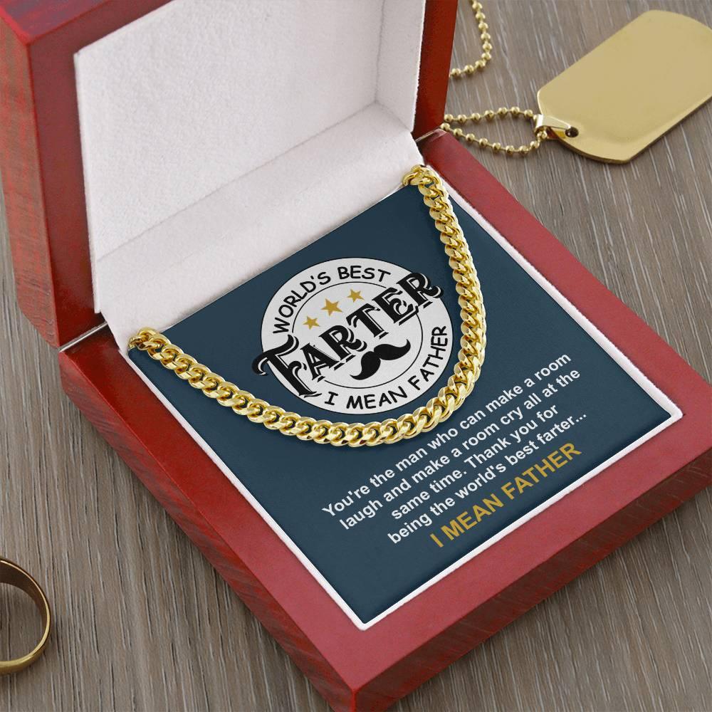 Dad - World's Best Farter Cuban Chain Link Necklace with Gift Box