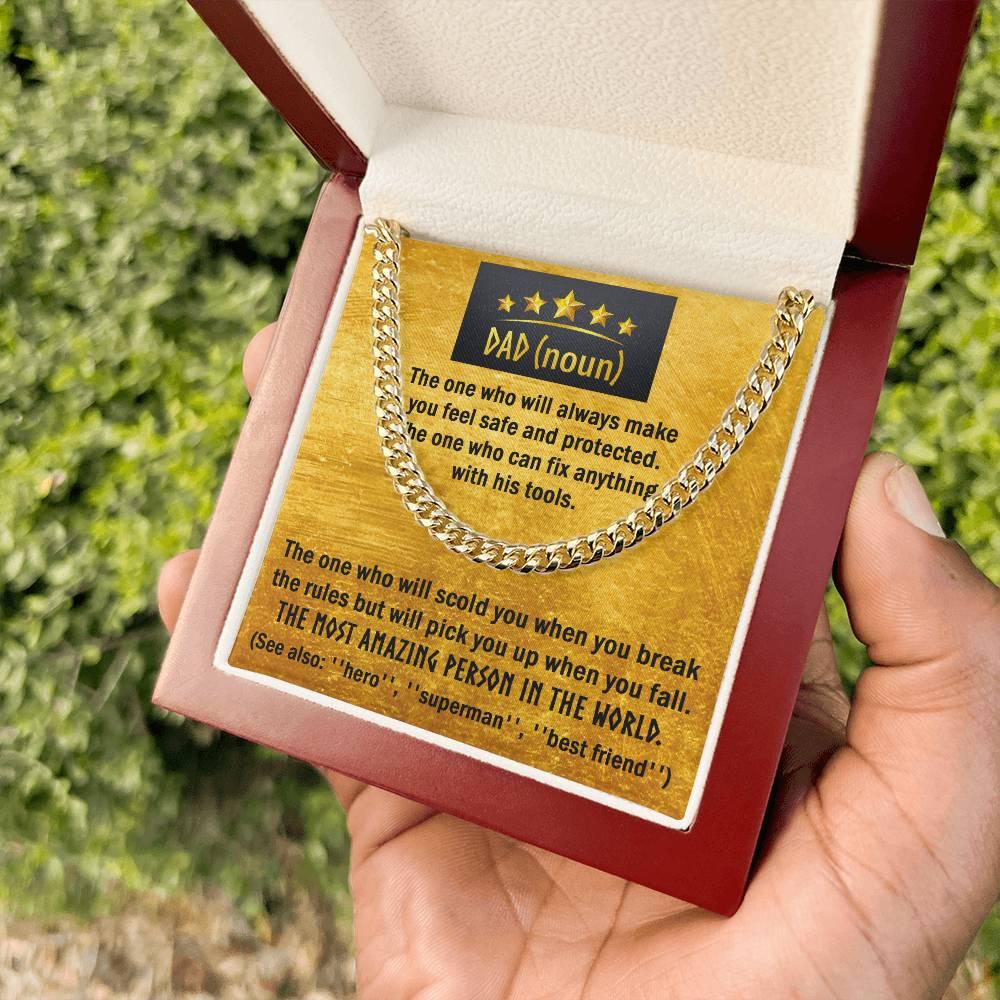 Dad Gift - Dad Noun, See Also Hero, Best Friend Cuban Chain Link Necklace with Gift Box