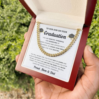 Graduation Gift for Son From Mom and Dad - Chase Your Dreams and Live Your Destiny - Cuban Chain Link Necklace