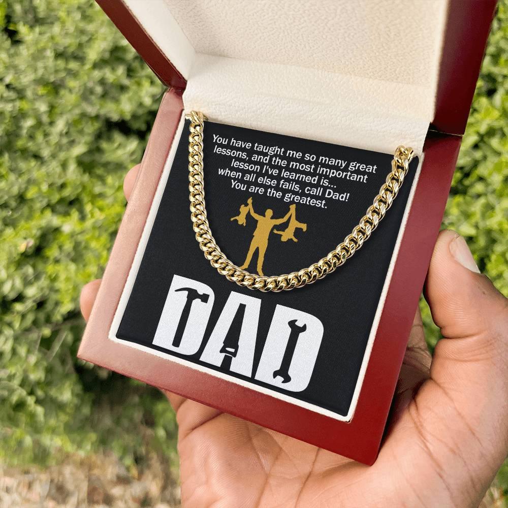 Dad Gift-When All Else Fails, Call Dad Cuban Chain Link Necklace with Gift Box