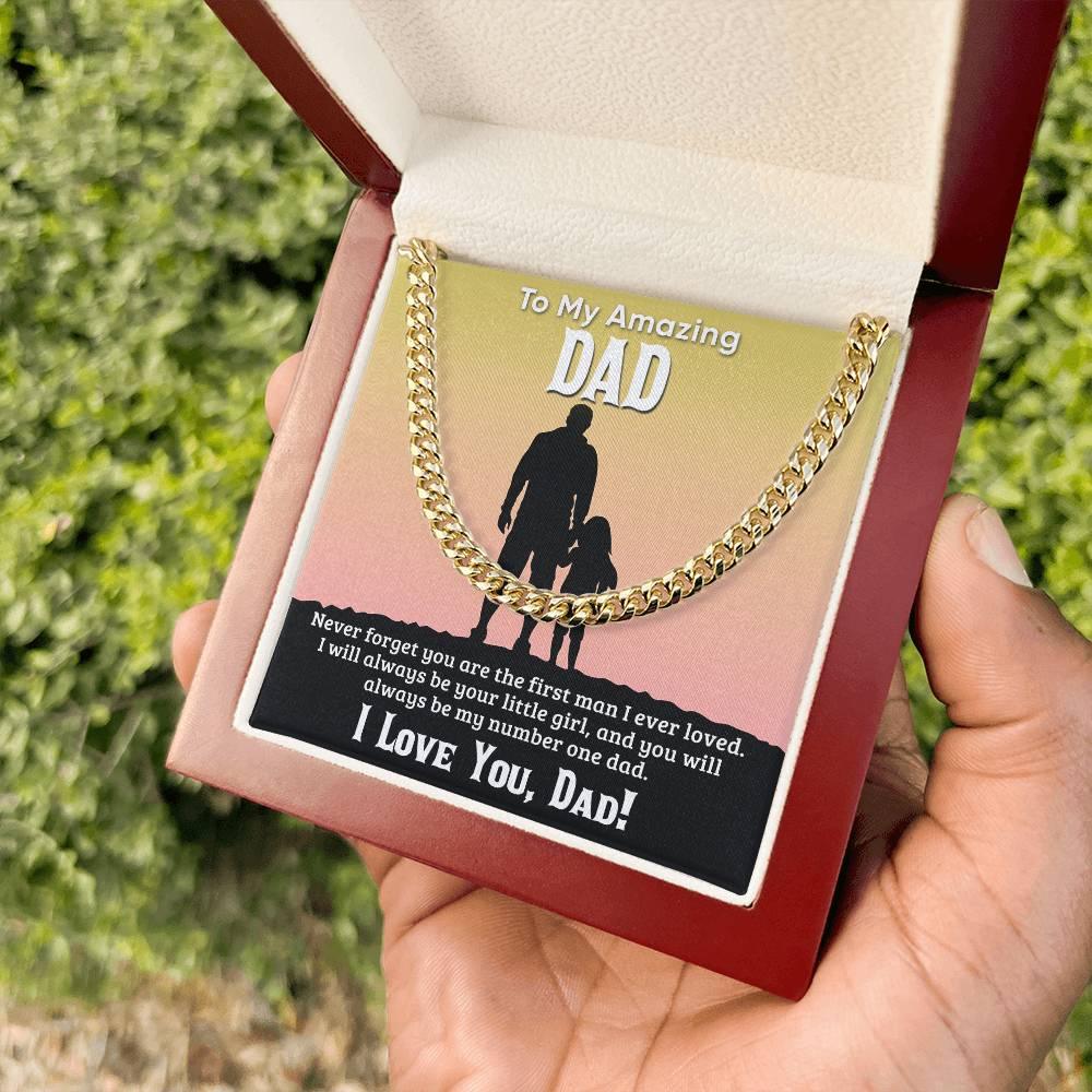 Gift For Dad I Will Always Be Your Little Girl Cuban Chain Link Necklace with Gift Box