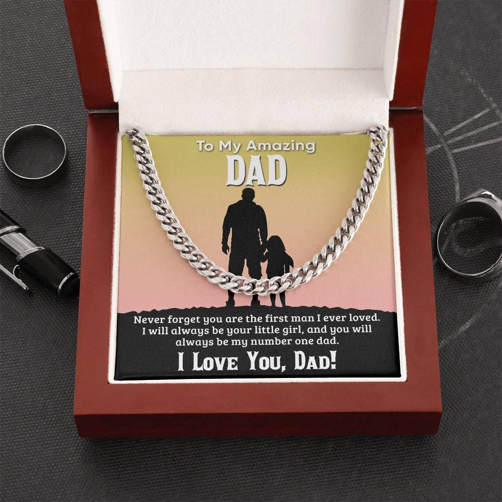 Gift For Dad I Will Always Be Your Little Girl Cuban Chain Link Necklace with Gift Box