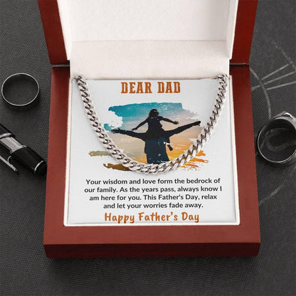 Gift for Dad Personalized Cuban Chain Link Necklace - Your Wisdom and Love Form the Bedrock of Our Family