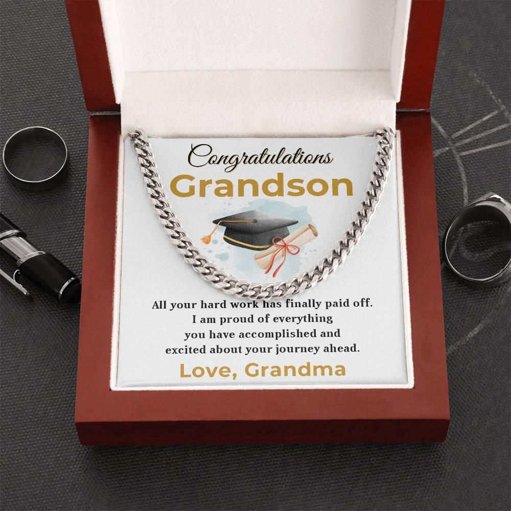 Grandson Graduation Gift - All Your Hard Work Has Paid Off - Personalized Cuban Chain Link Necklace with Message Card and Gift Box