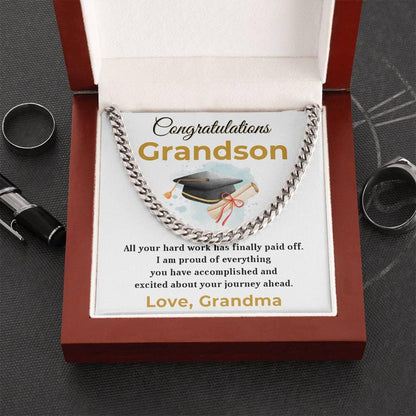 Grandson Graduation Gift - All Your Hard Work Has Paid Off - Personalized Cuban Chain Link Necklace with Message Card and Gift Box