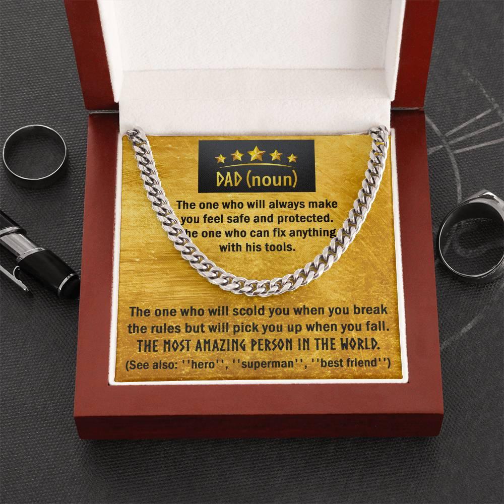 Dad Gift - Dad Noun, See Also Hero, Best Friend Cuban Chain Link Necklace with Gift Box