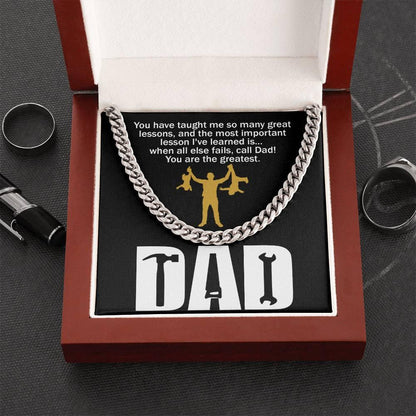 Dad Gift-When All Else Fails, Call Dad Cuban Chain Link Necklace with Gift Box