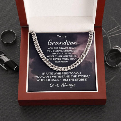 Grandson Jewelry Whisper Back "I Am The Storm" Graduation Birthday Holiday Personalized Cuban Chain Link Necklace With  Gift Box