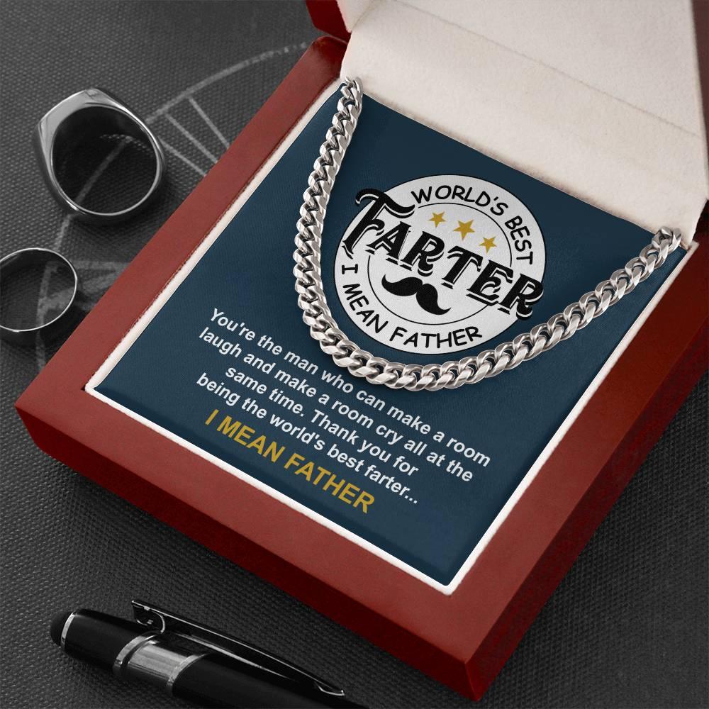 Dad - World's Best Farter Cuban Chain Link Necklace with Gift Box