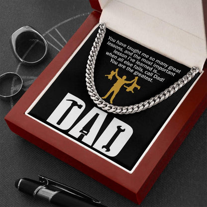 Dad Gift-When All Else Fails, Call Dad Cuban Chain Link Necklace with Gift Box