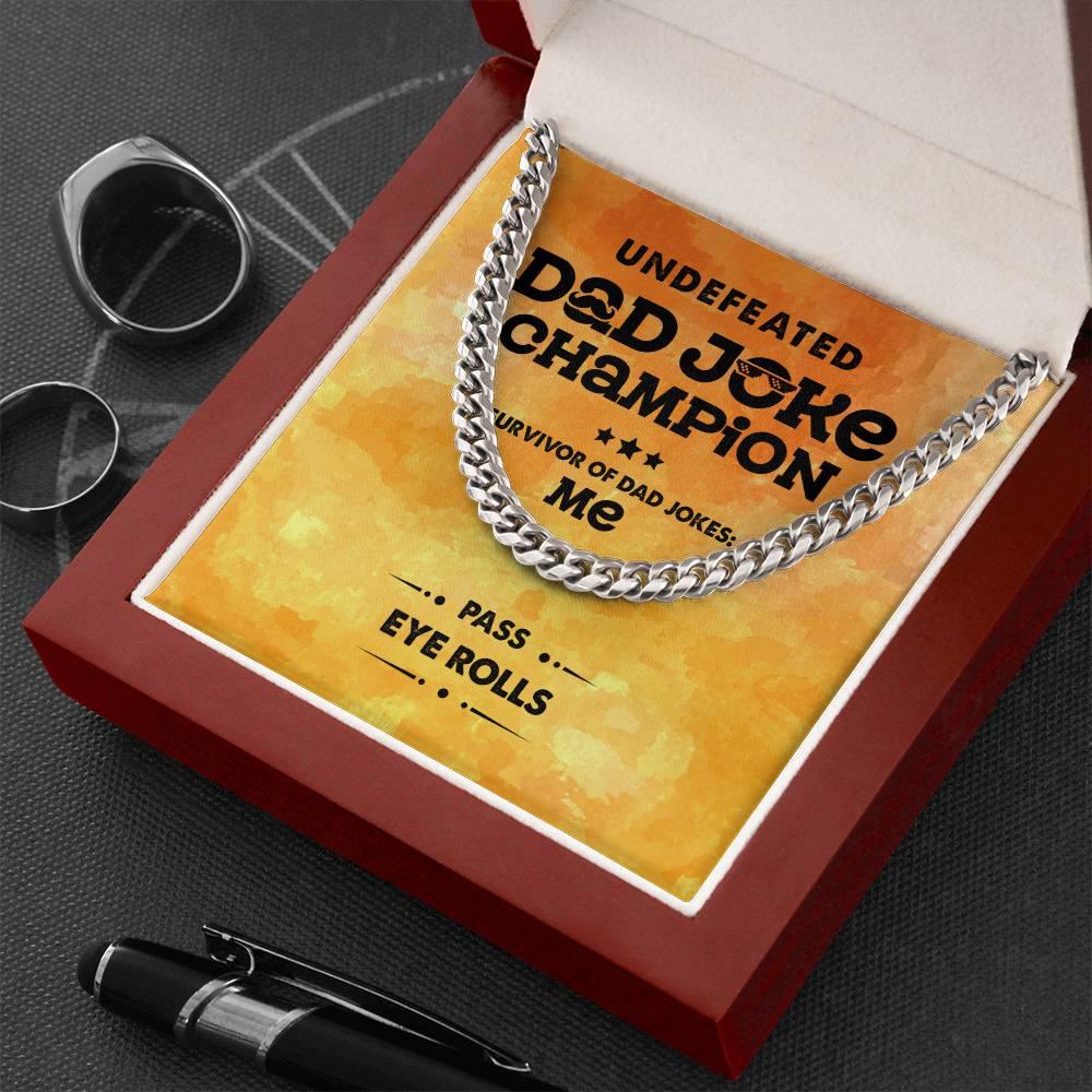 Dad Gift -Dad Joke Champion Cuban Chain Link Necklace with Gift Box