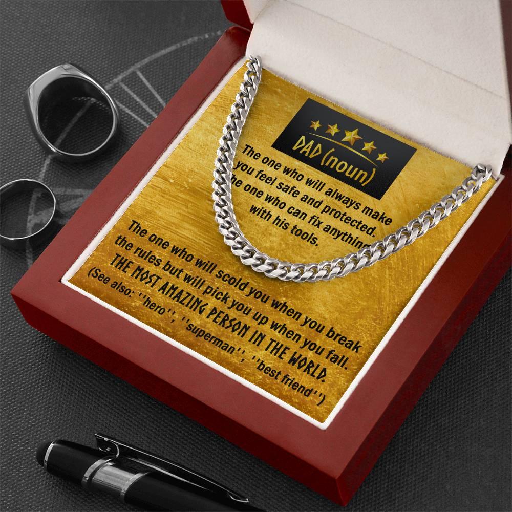 Dad Gift - Dad Noun, See Also Hero, Best Friend Cuban Chain Link Necklace with Gift Box