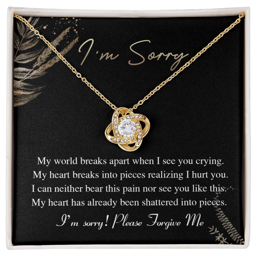 Apology Gift for Girlfriend, Wife, Soulmate - Sorry, See You Crying - Love Knot Pendant Necklace