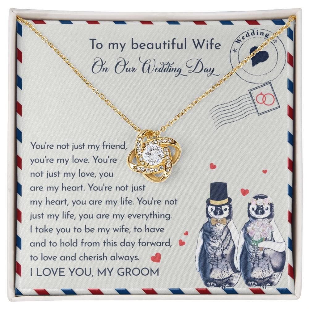 Wife Wedding Day Gift - I Will Love And Cherish Always Love Knot Pendant Necklace