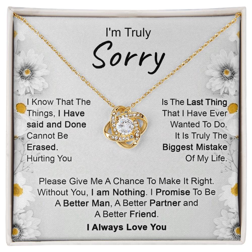 Apology Gift for Girlfriend, Wife, Soulmate - I’m Truly Sorry - Love Knot Pendant Necklace