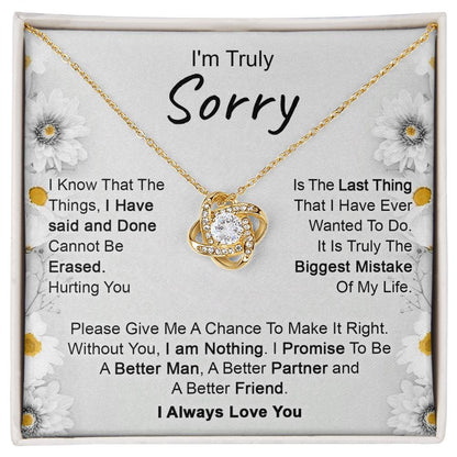 Apology Gift for Girlfriend, Wife, Soulmate - I’m Truly Sorry - Love Knot Pendant Necklace