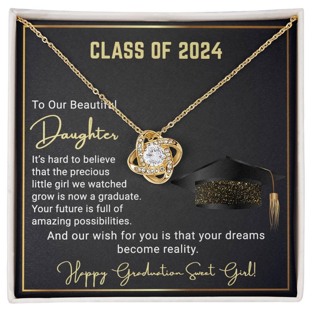 Gift To Our Beautiful Daughter Class of 2024 Graduation Wish Love Knot Pendant Necklace