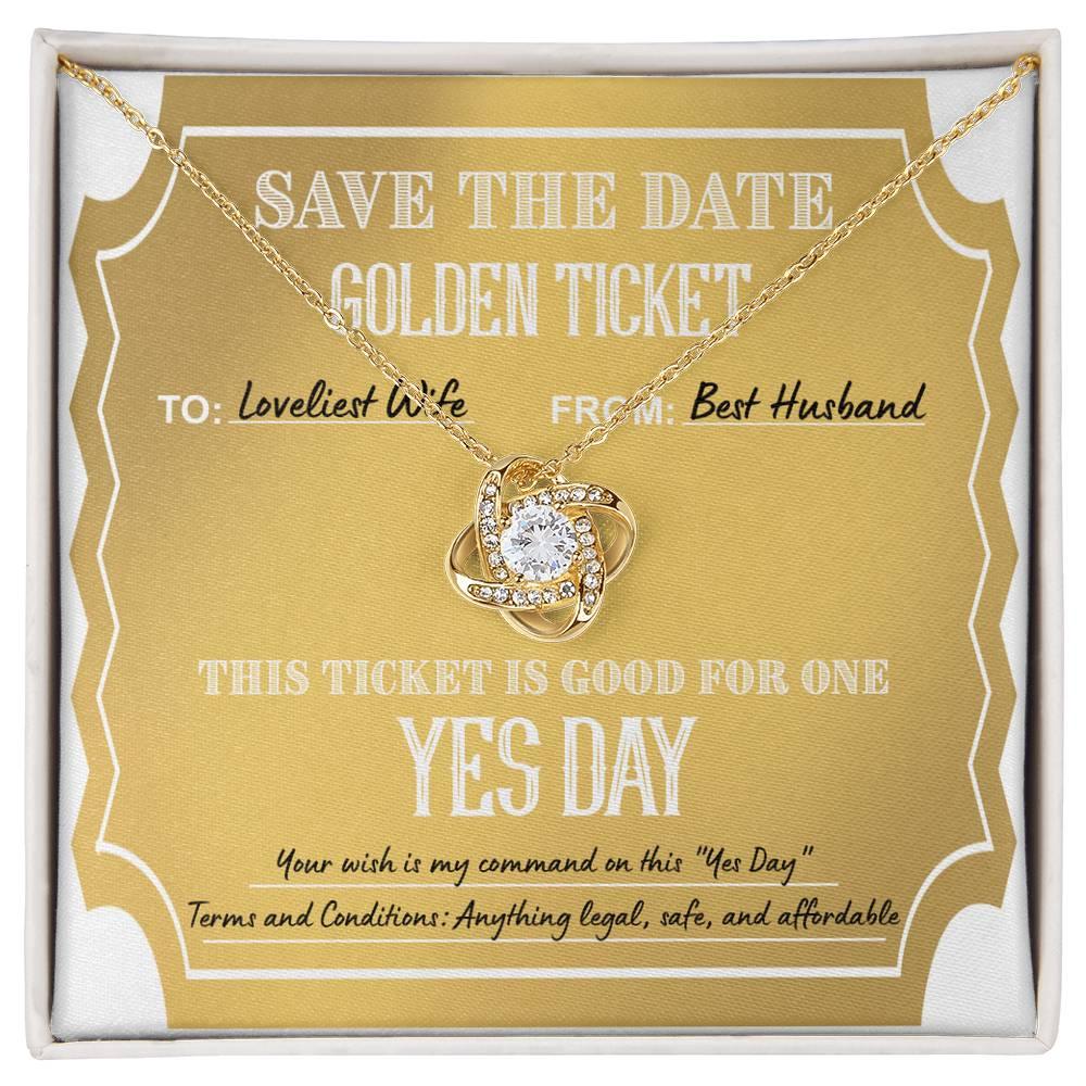 Wife Wedding Day Gift - Golden Ticket - Love Knot Pendant Necklace