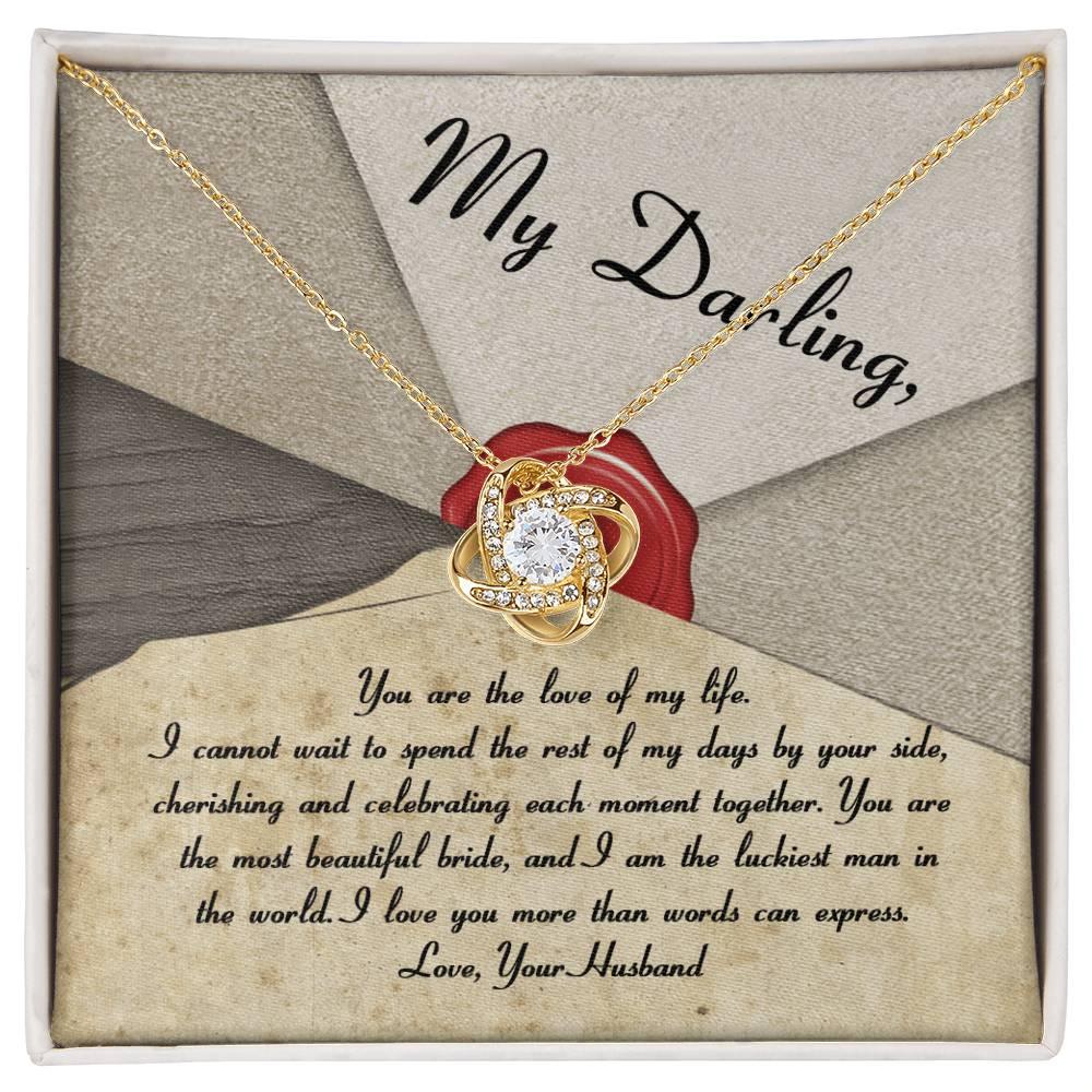 My Darling Bride Love of My Life Love Knot Pendant Necklace