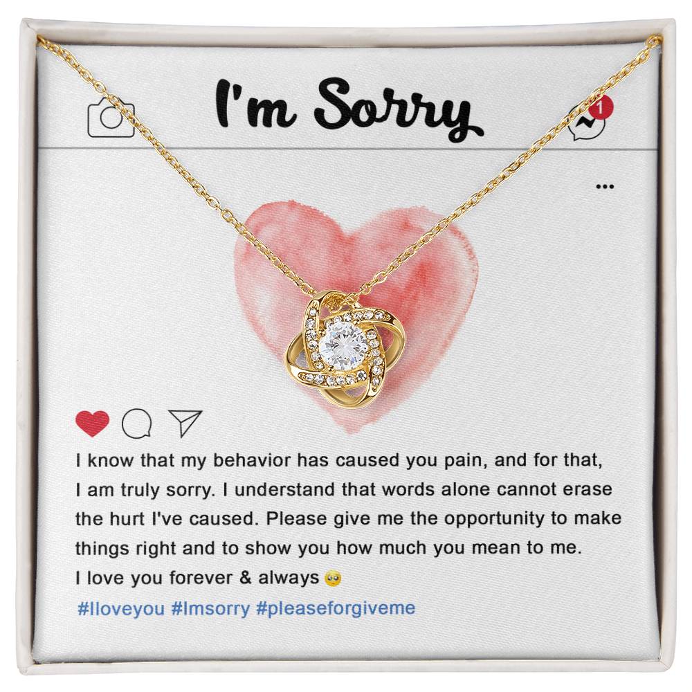 Apology Gift for Girlfriend, Wife, Soulmate - Sorry, Cannot Erase - Love Knot Pendant Necklace