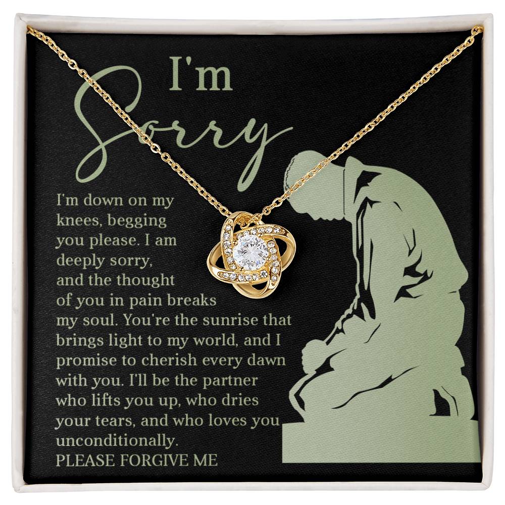 Apology Gift for Girlfriend, Wife, Soulmate - Sorry, On My Knees - Love Knot Pendant Necklace