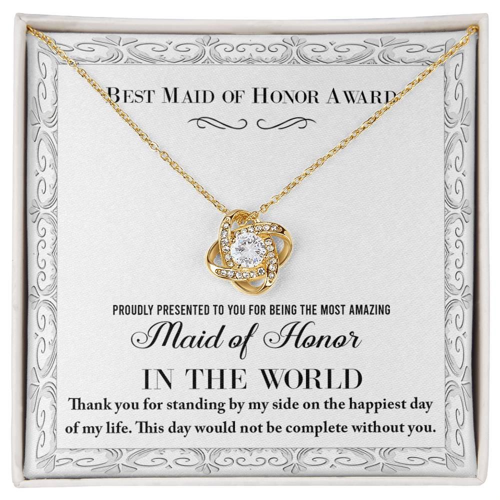 Maid of Honor Wedding Day Gift -Thank You Happiest Day Of My Life - Love Knot Pendant Necklace