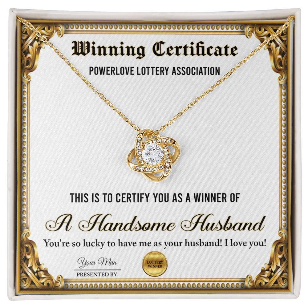 Wife Wedding Day, Anniversary, Birthday Gift - Winning Certificate - Love Knot Pendant Necklace