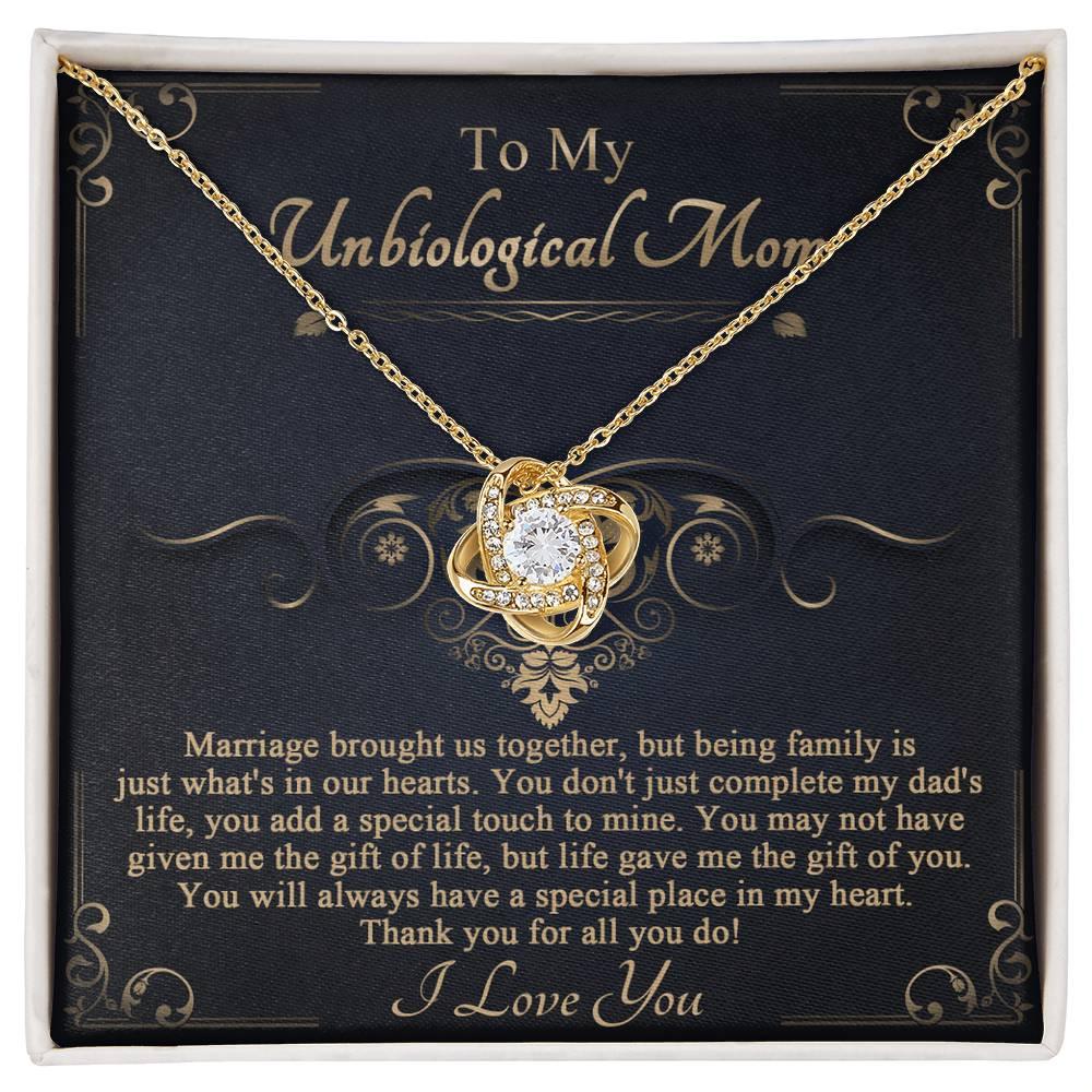 Gift for Unbiological Mother You Complete my Dad's Life Love Knot Pendant Necklace