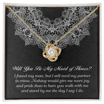 Maid of Honor Wedding Proposal Gift - Partner In Crime - Love Knot Pendant Necklace