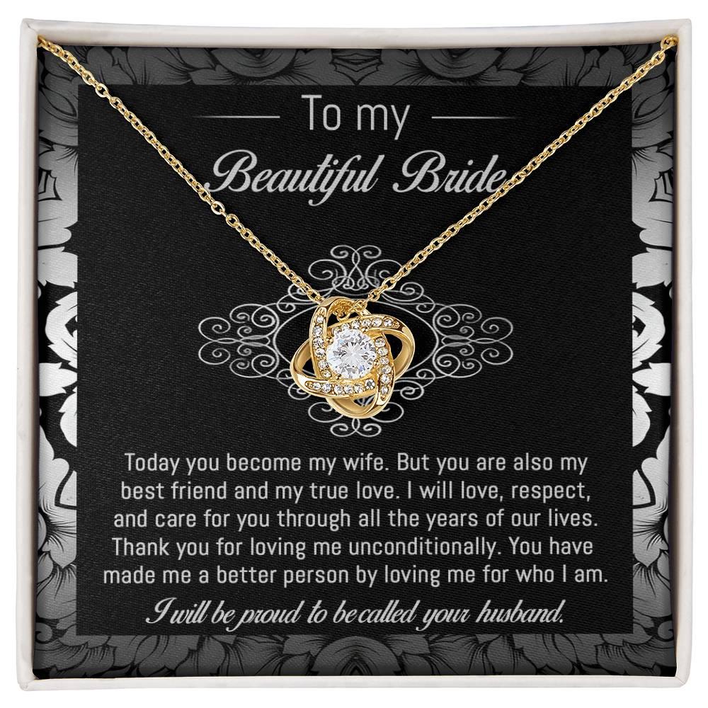 Bride Wedding Day Gift - My True Love - Love Knot Pendant Necklace