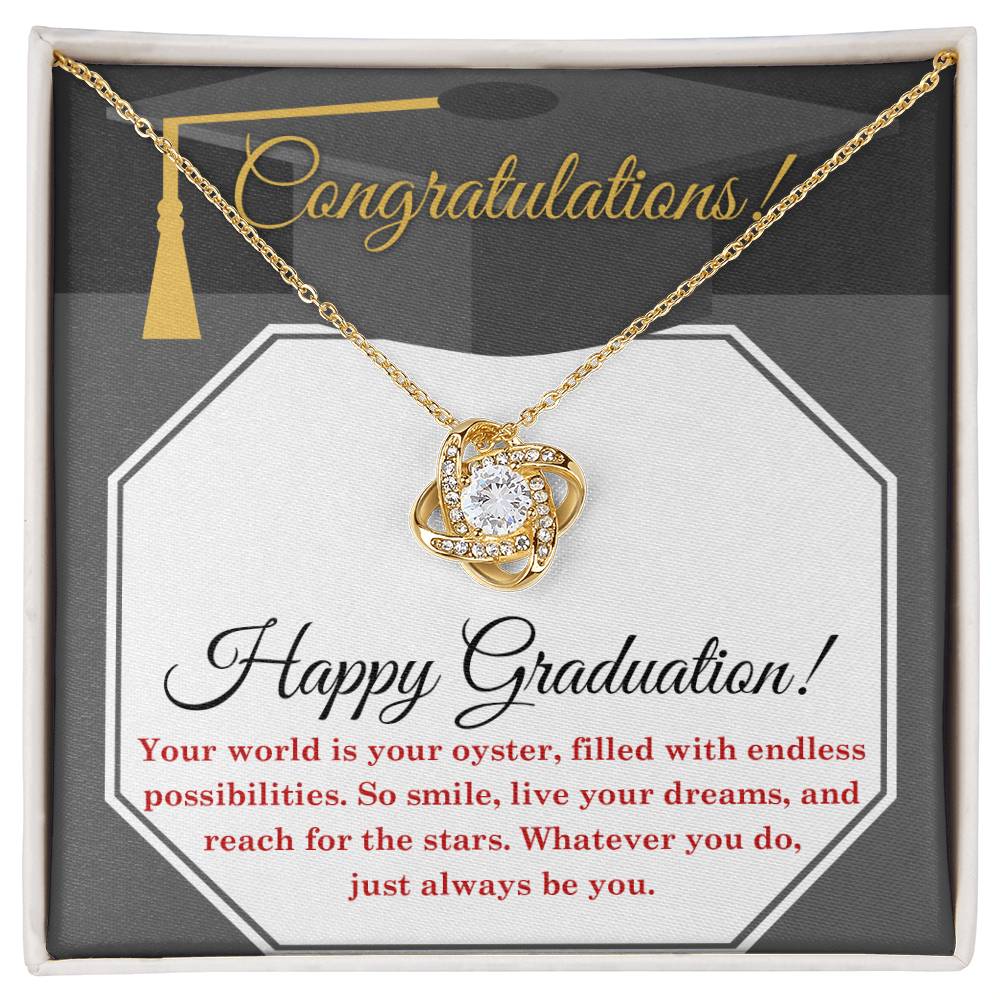 Happy Graduation-Your World is your Oyster Love Knot Pendant Necklace