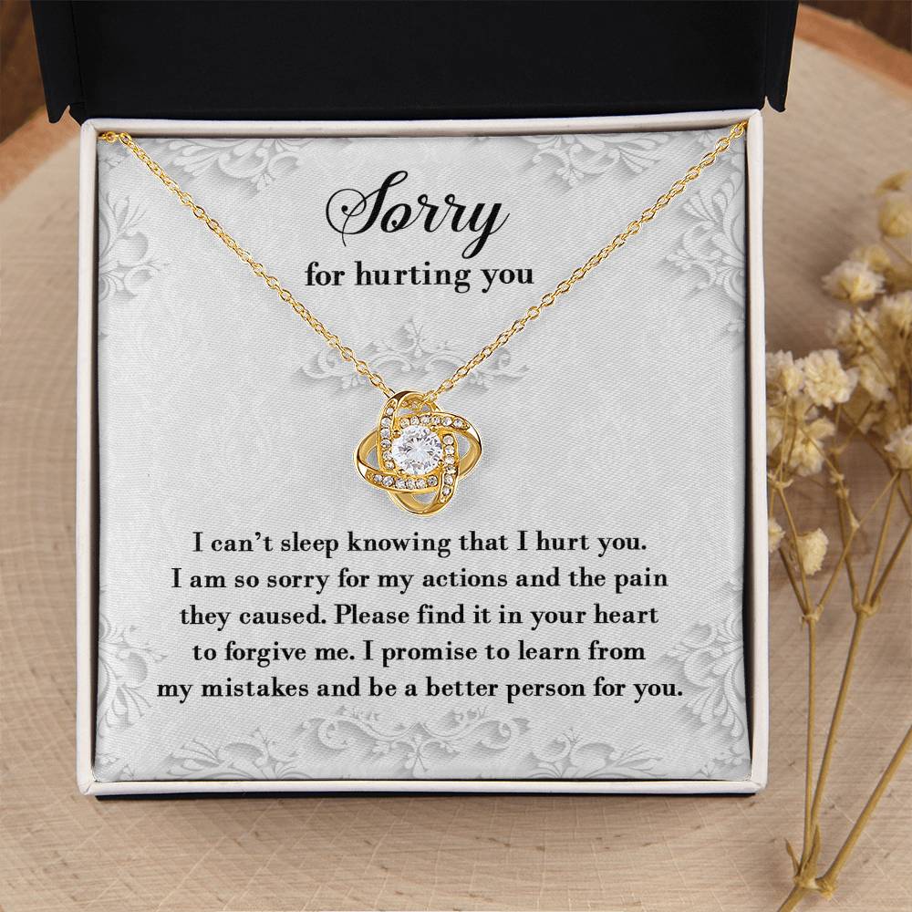 Apology Gift for Girlfriend, Wife, Soulmate - Sorry, Can’t Sleep - Love Knot Pendant Necklace