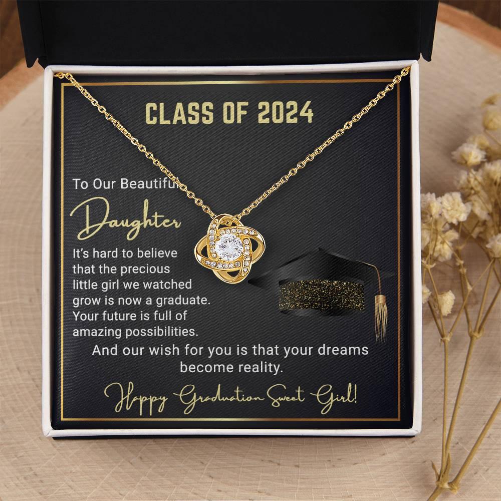 Gift To Our Beautiful Daughter Class of 2024 Graduation Wish Love Knot Pendant Necklace