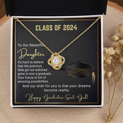 Gift To Our Beautiful Daughter Class of 2024 Graduation Wish Love Knot Pendant Necklace