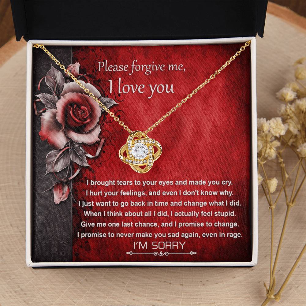 Apology Gift for Girlfriend, Wife, Soulmate - Sorry, One Last Chance - Love Knot Pendant Necklace