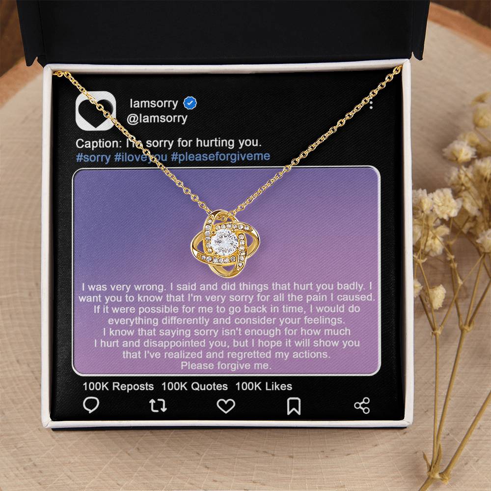 Gift for Girlfriend, Wife-Sorry, Hurt You Badly - Love Knot Pendant Necklace