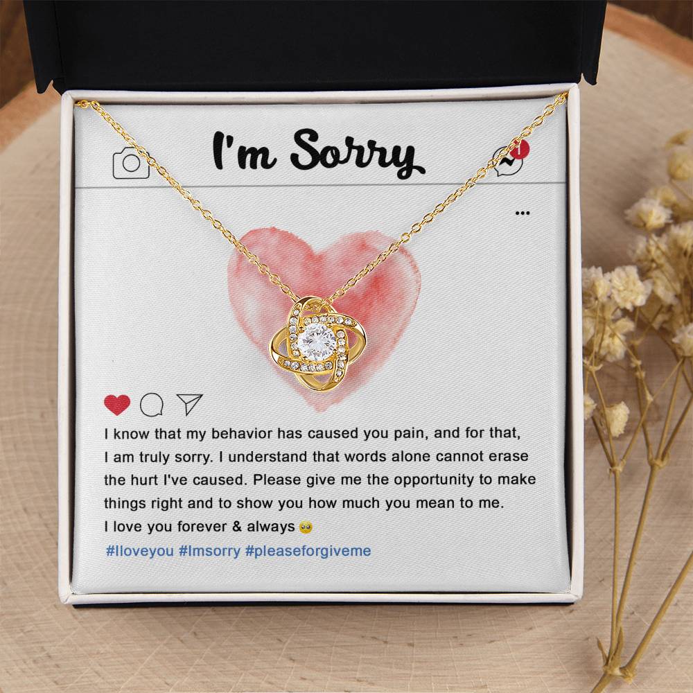 Apology Gift for Girlfriend, Wife, Soulmate - Sorry, Cannot Erase - Love Knot Pendant Necklace