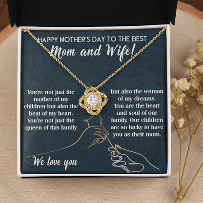 Mother's Day Gift to Wife You're the Mother of My Children and the Beat of My Heart Love Knot Pendant Necklace