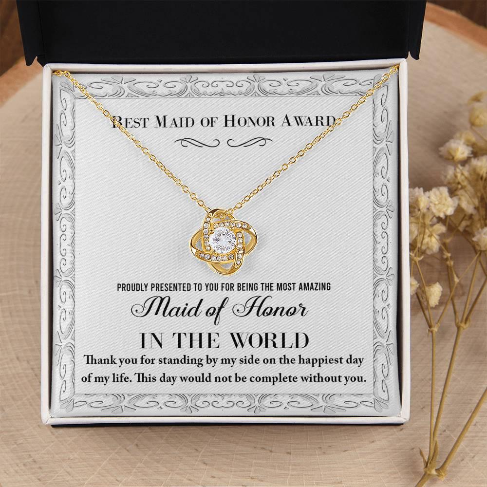 Maid of Honor Wedding Day Gift -Thank You Happiest Day Of My Life - Love Knot Pendant Necklace