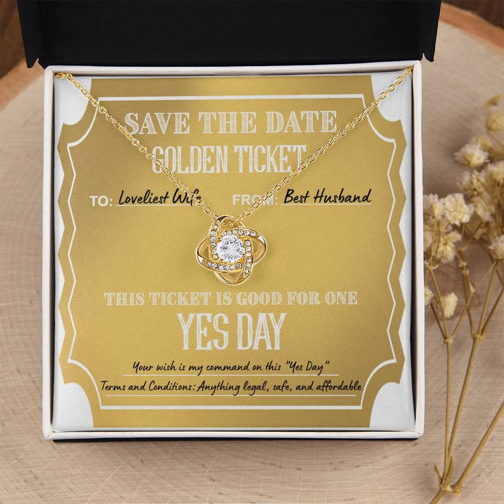 Wife Wedding Day Gift - Golden Ticket - Love Knot Pendant Necklace