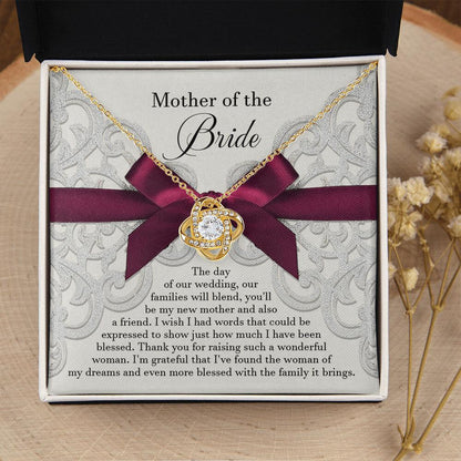 Mother of the Bride Wedding Day Gift - Our Families Will Blend - Love Knot Pendant Necklace