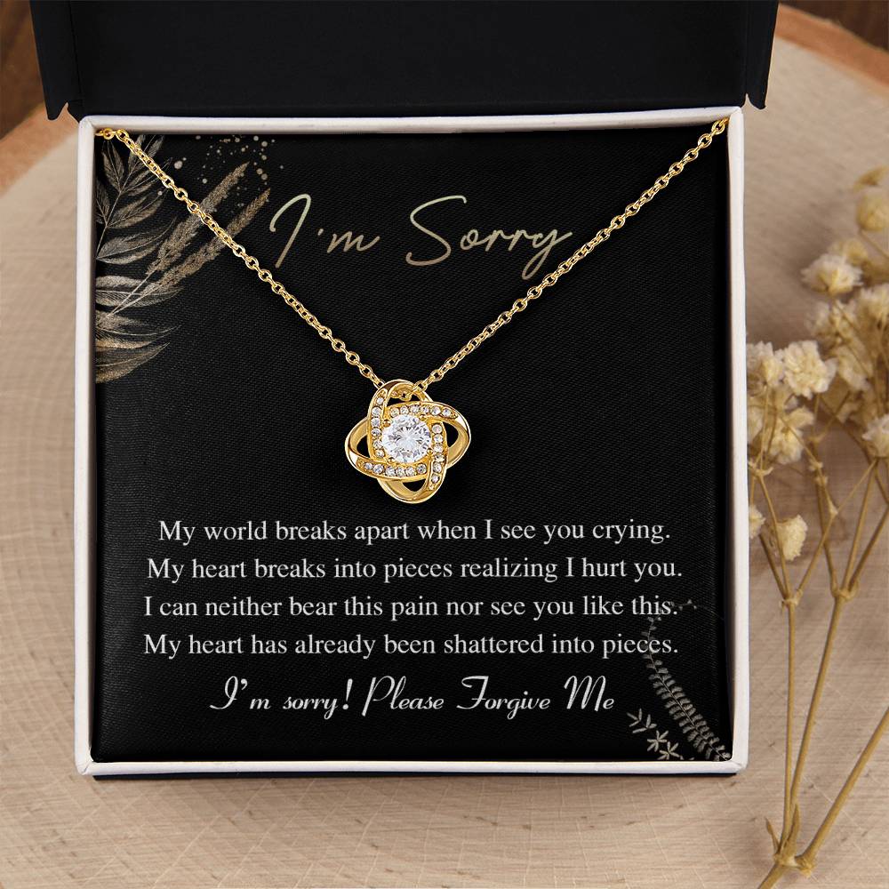 Apology Gift for Girlfriend, Wife, Soulmate - Sorry, See You Crying - Love Knot Pendant Necklace