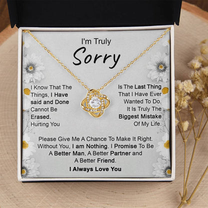 Apology Gift for Girlfriend, Wife, Soulmate - I’m Truly Sorry - Love Knot Pendant Necklace