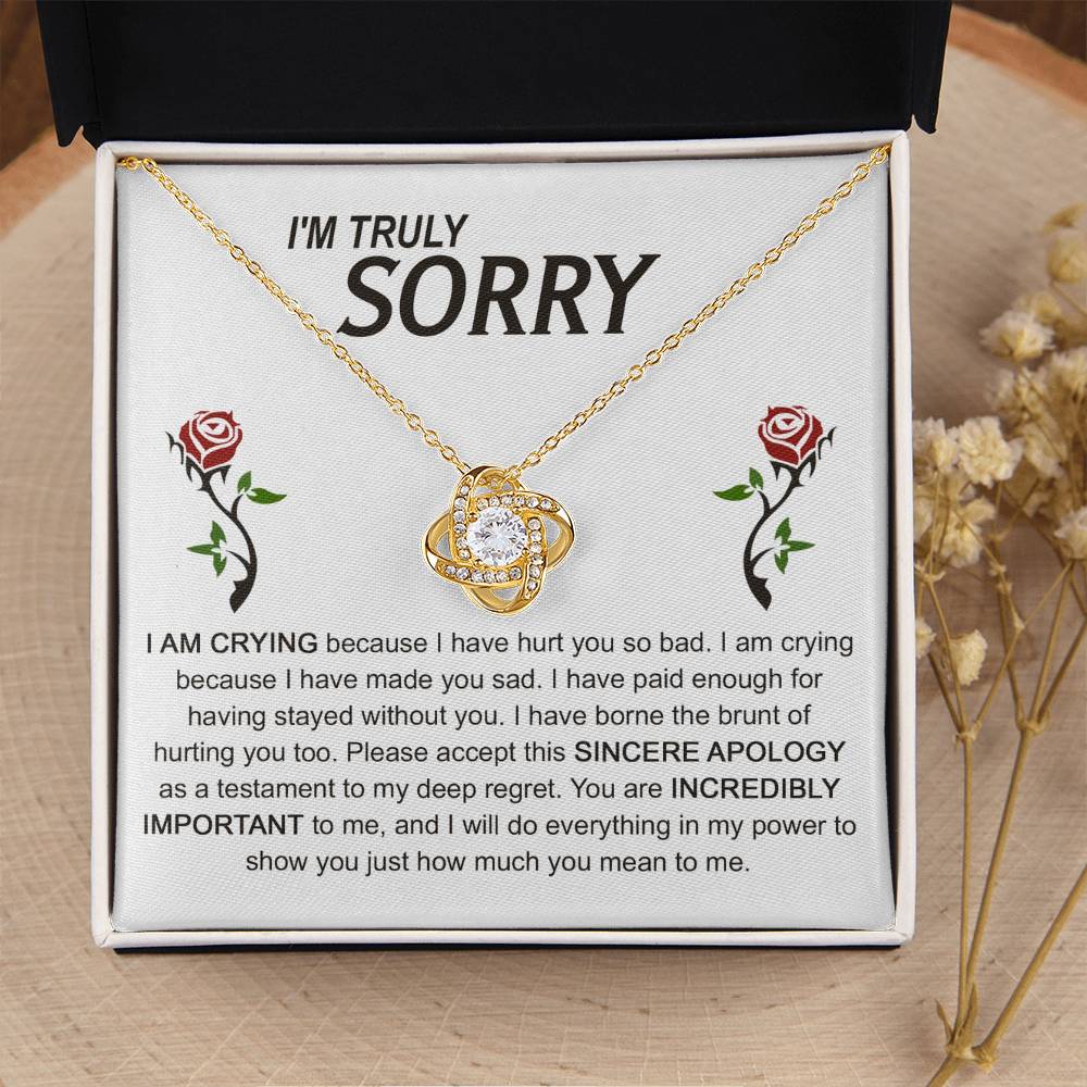 Apology Gift for Girlfriend, Wife, Soulmate - Sorry, Made You Sad - Love Knot Pendant Necklace