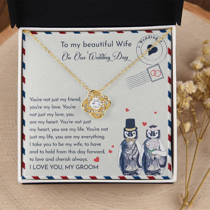 Wife Wedding Day Gift - I Will Love And Cherish Always Love Knot Pendant Necklace