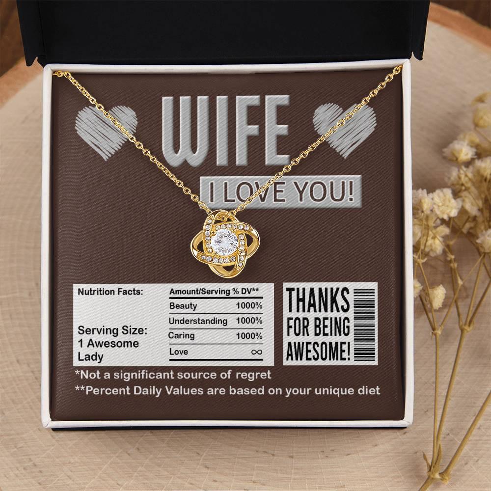 Gift for Wife - Nutrition Facts Love Knot Pendant Necklace