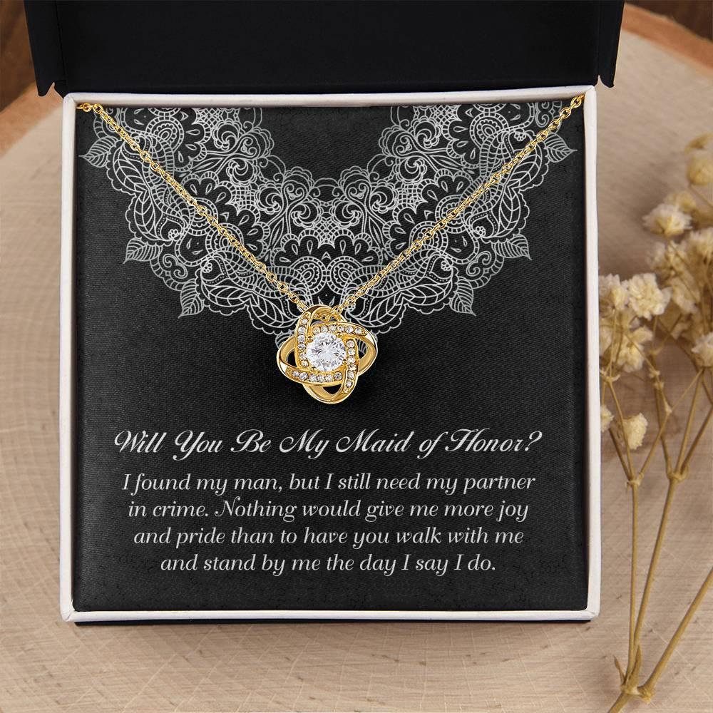 Maid of Honor Wedding Proposal Gift - Partner In Crime - Love Knot Pendant Necklace