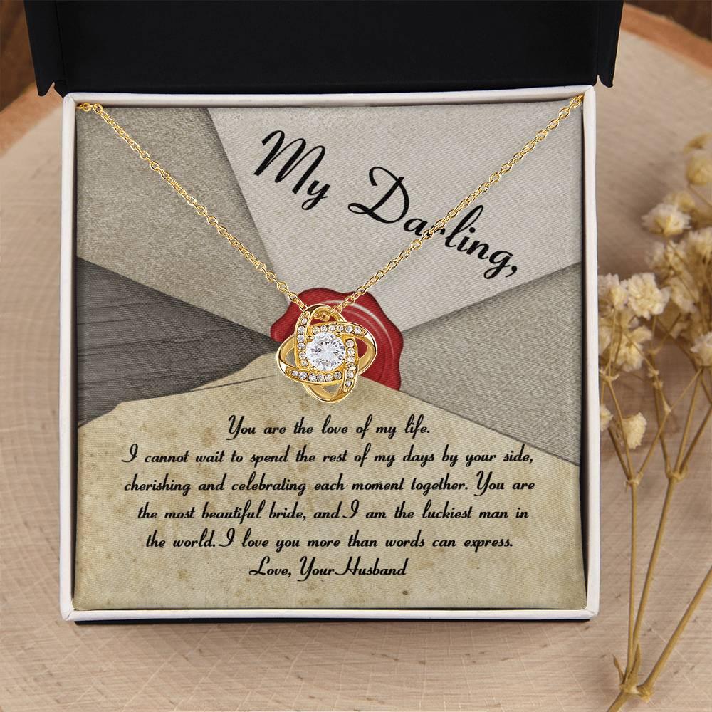 My Darling Bride Love of My Life Love Knot Pendant Necklace